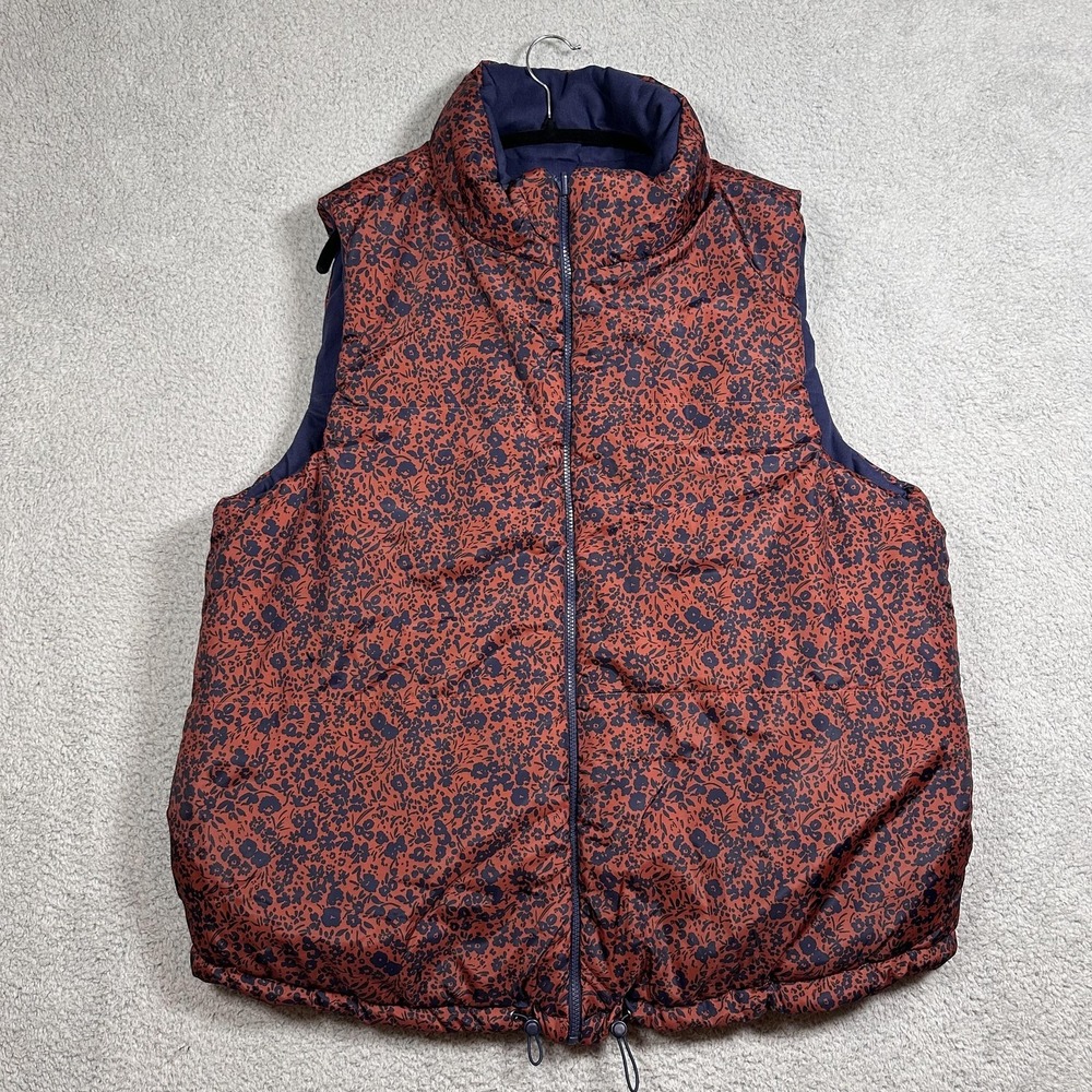 Liberty Lane Vest Womens 2X Orange Navy Floral Puffer Quilted Full Zip Plus Size